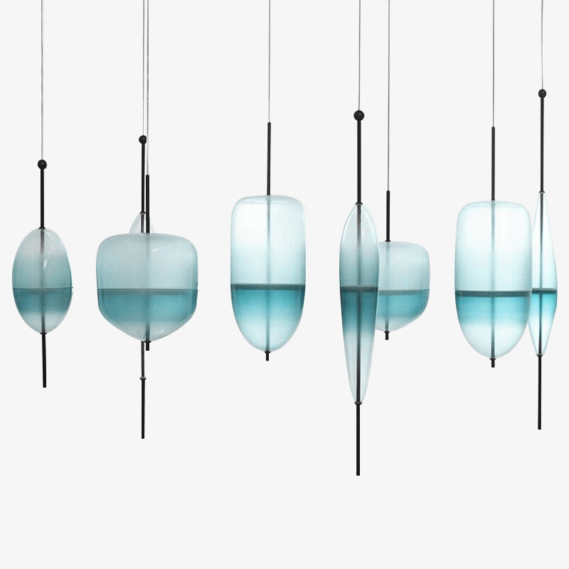 Lámpara de suspensión design LED de cristal azul de diferentes formas