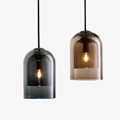 pendant light rounded tube design in smoked glass