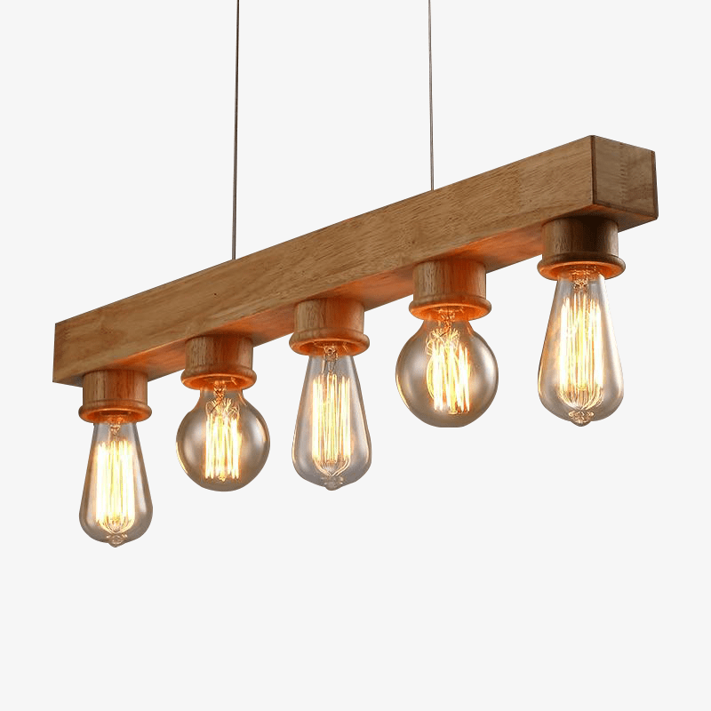 Lámpara de suspensión madera con diferentes bombillas de estilo industrial