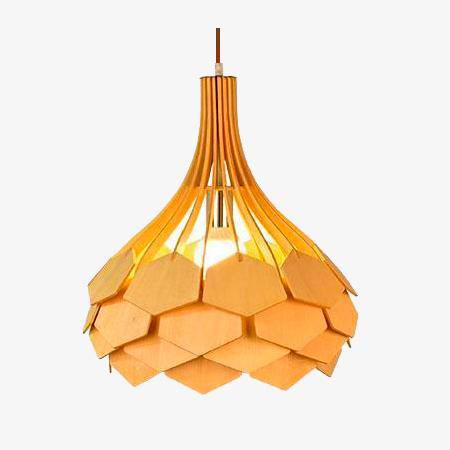 Pendant light in wood and coloured petals Wooden 