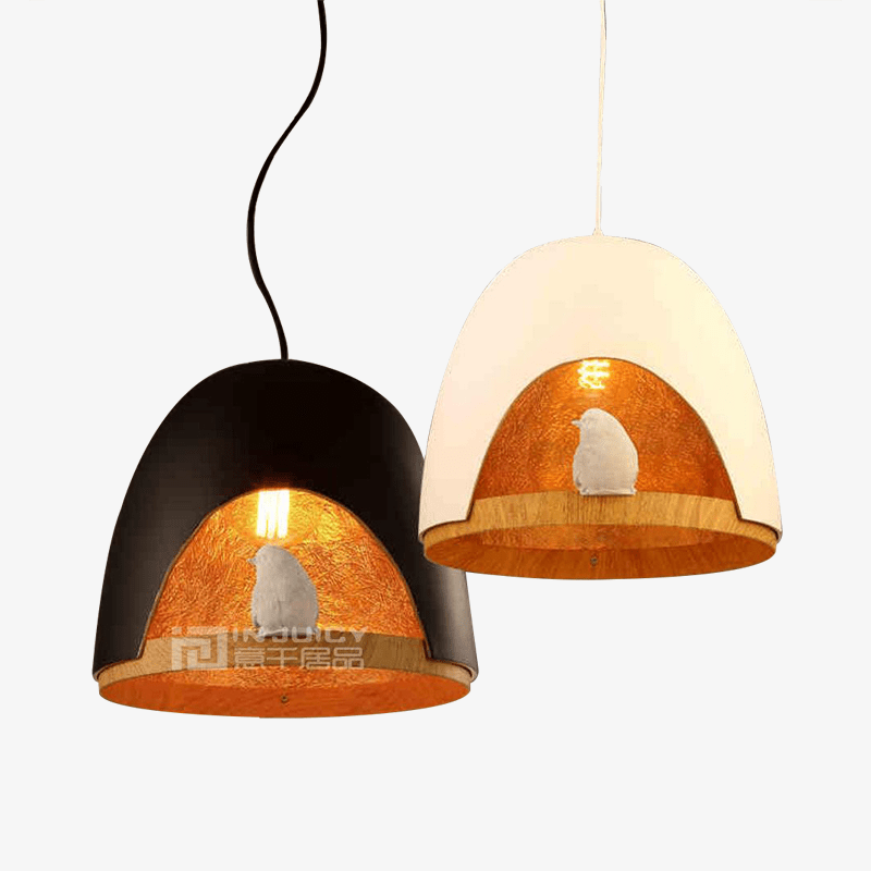 pendant light in wood and resin bird's nest