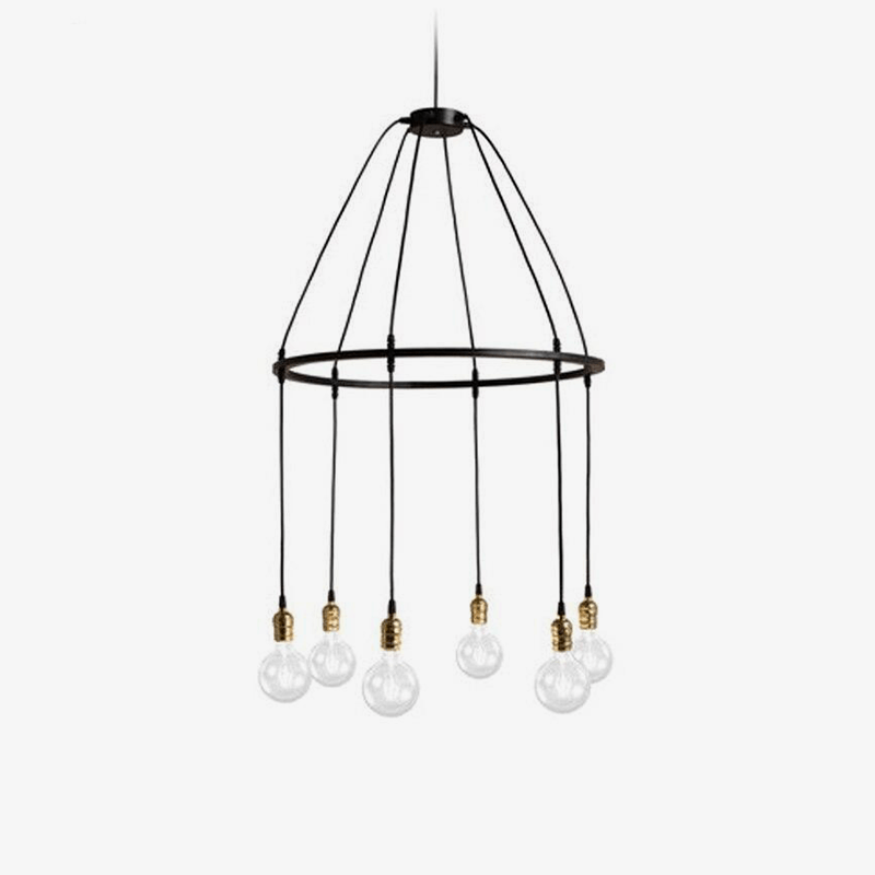 pendant light industrial LED with several retro bulbs