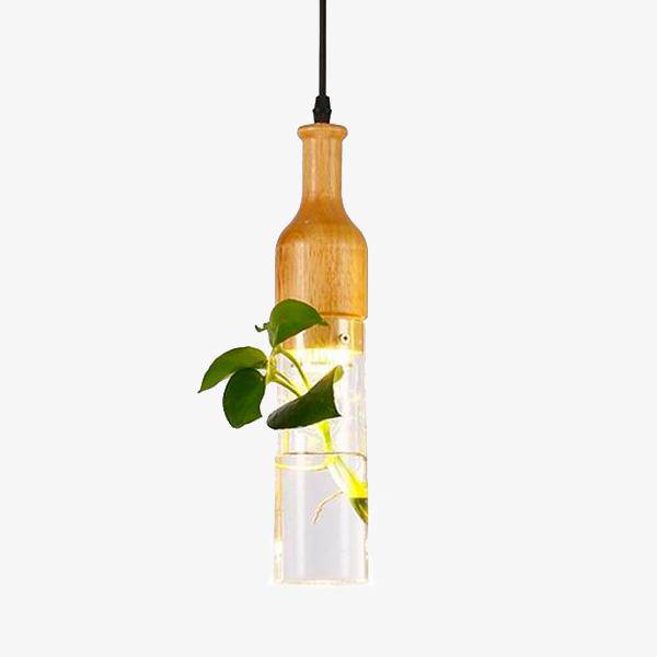 Lámpara de suspensión LED de madera con planta y tanque de agua Botella