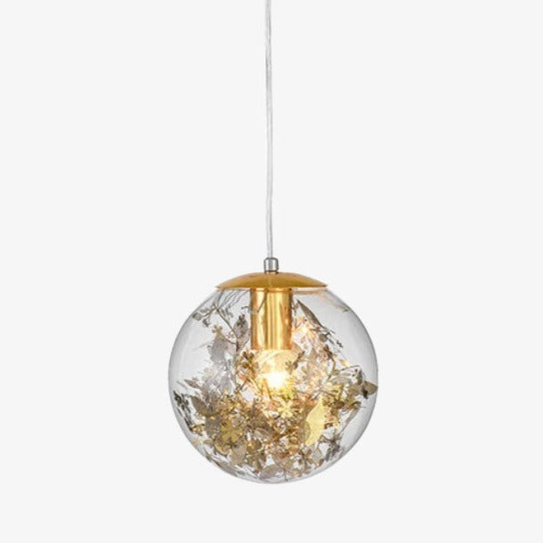 Suspension LED en verre avec fleurs dorée Kevin Reilly