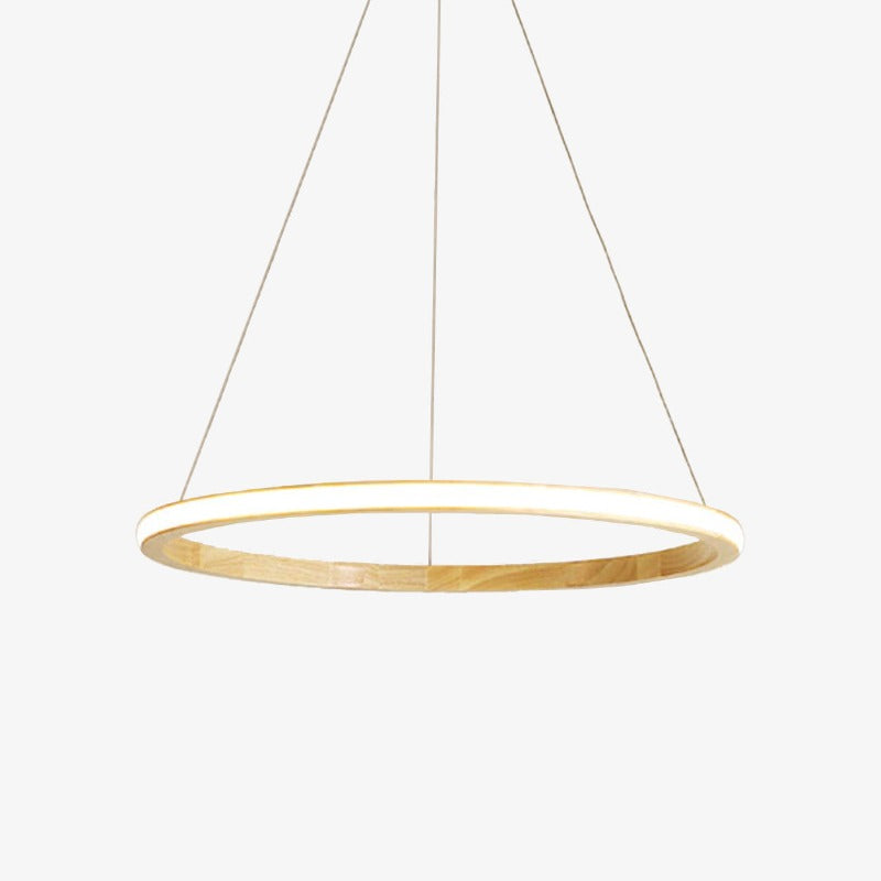 pendant light modern LED with lighted wooden ring Ibarne