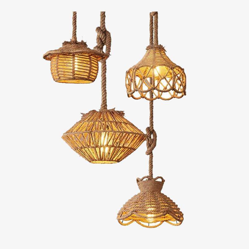 pendant light rustic LED with lampshade of various shapes and rope