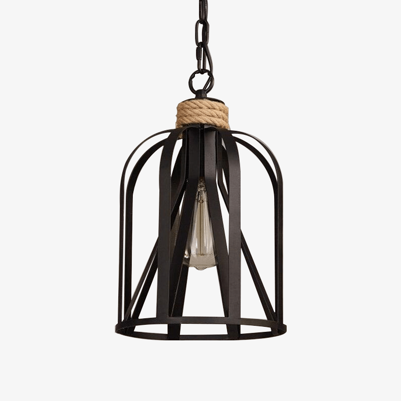 pendant light rustic LED with black metal cage industrial style