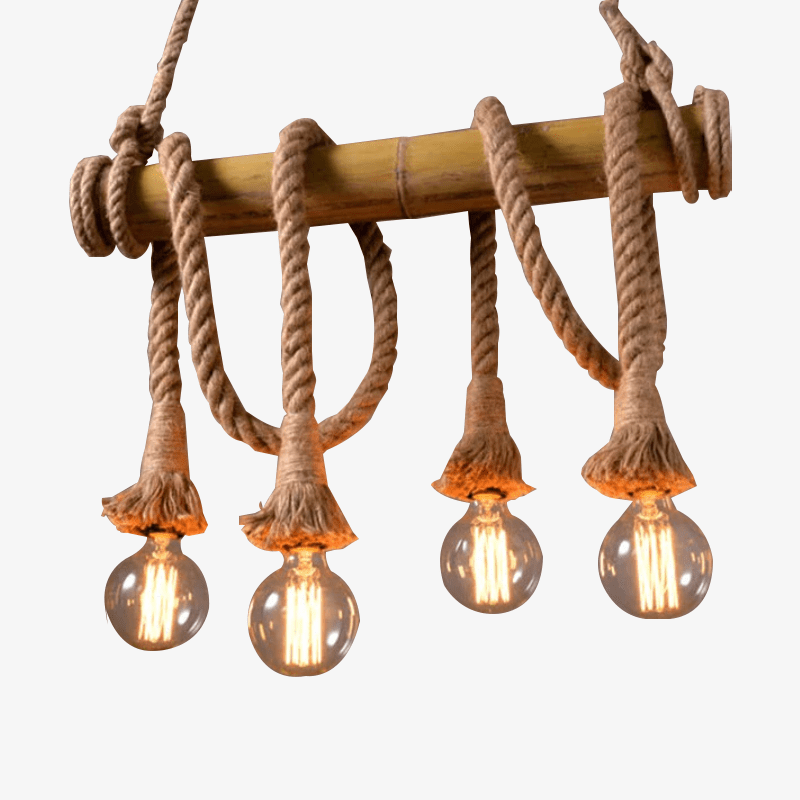 Lámpara de suspensión LED rústico con soporte de bambú y cuerda Decoración