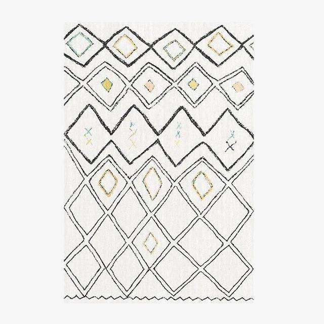 Alfombra rectangular bereber blanca con dibujos de colores Sala