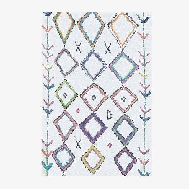 White Berber rectangle carpet with multicoloured patterns Sala A