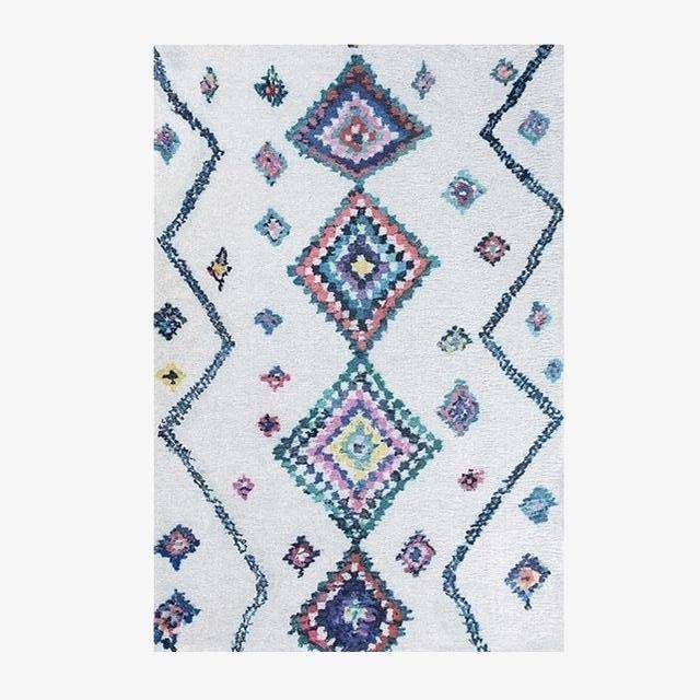 Alfombra rectangular bereber blanca con motivos multicolores Sala B
