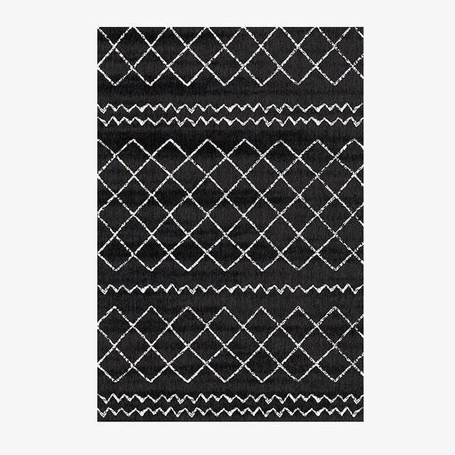 Alfombra rectangular bereber negra con dibujos blancos Sala A
