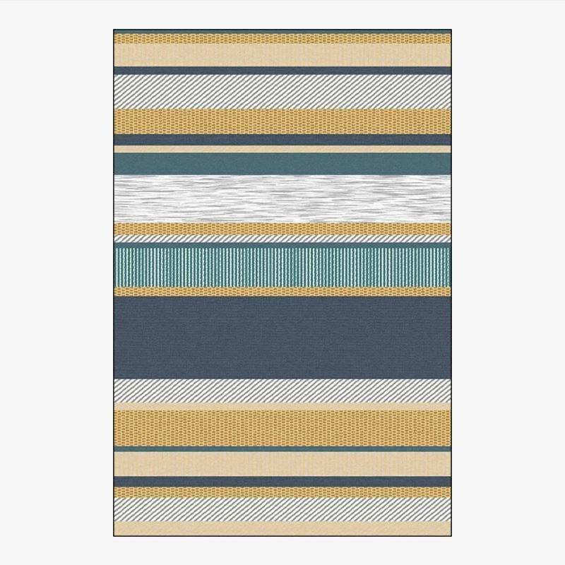 Modern rectangle carpet with yellow and blue stripes