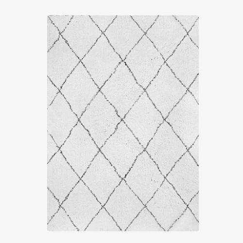 Tapis rectangle shaggy berbère blanc à motifs Ourain