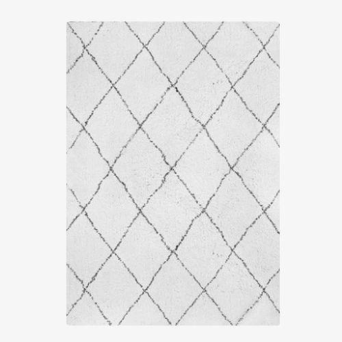 Tapis rectangle shaggy berbère blanc à motifs Ourain