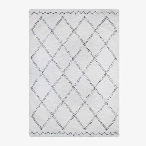 Tapis rectangle shaggy berbère blanc à motifs quadrillage Ourain