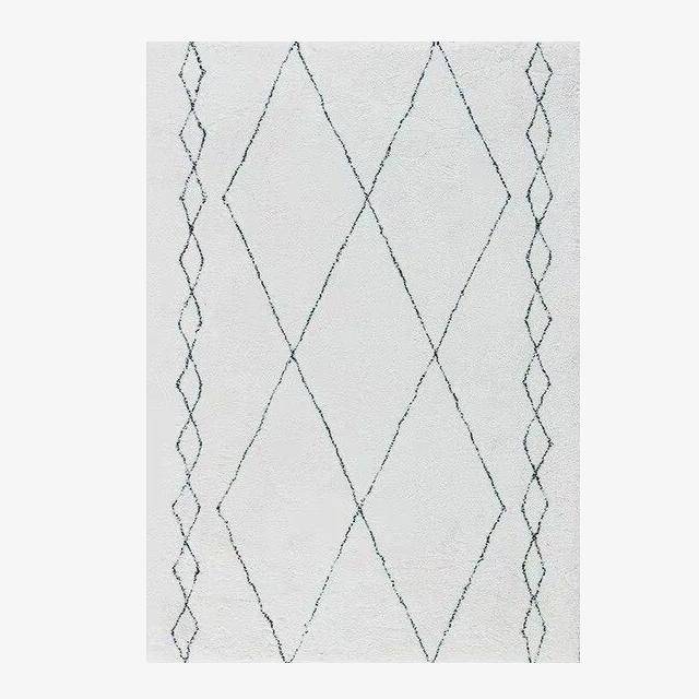 Alfombra Shaggy rectángulo blanco estilo bereber con dibujos Línea B