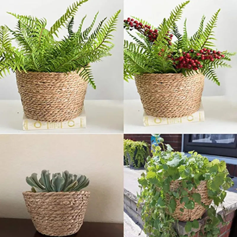panier à fleurs en paille tressée pour décoration intérieure et extérieure - vue 7 sur 18