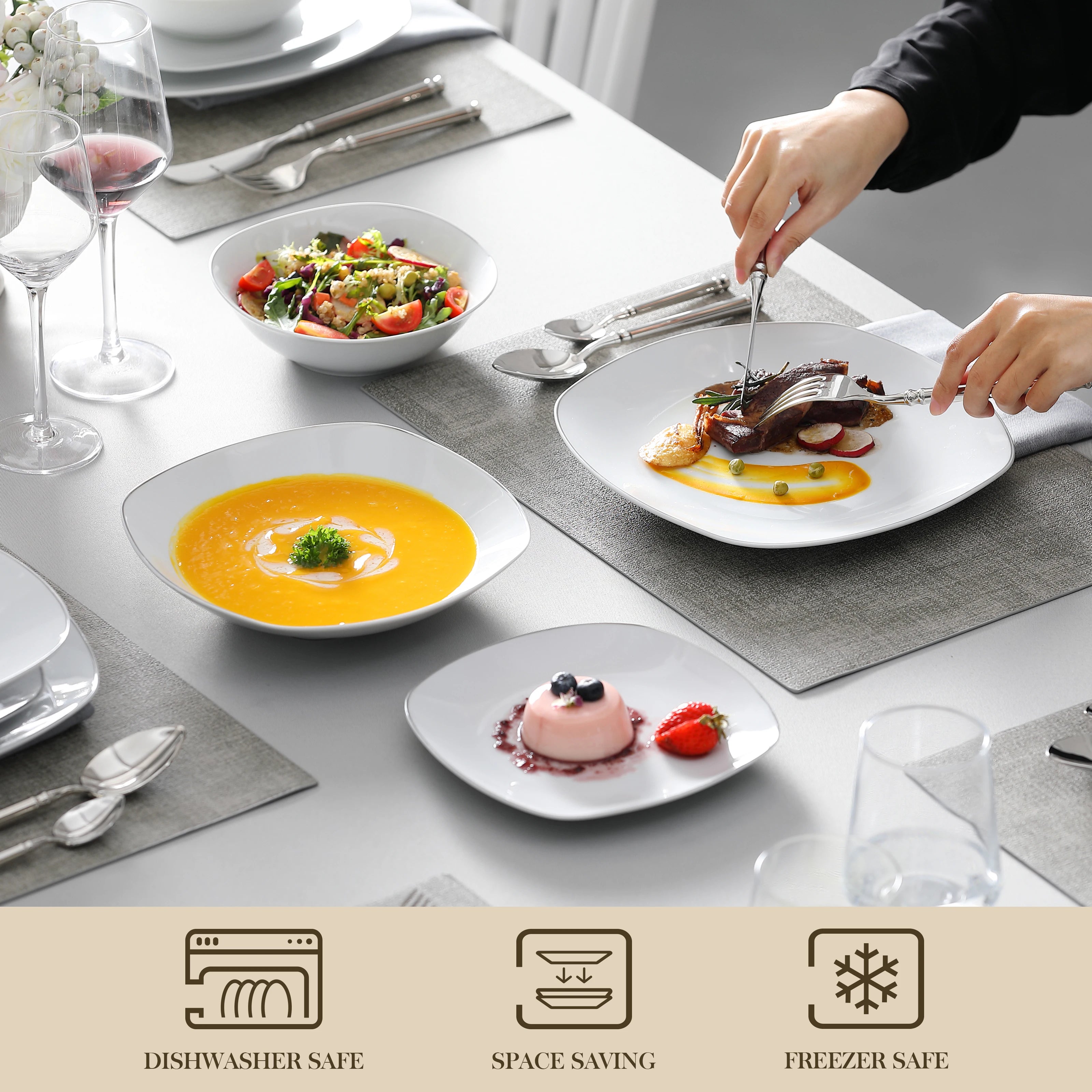 Service de table porcelaine bordure elegante 24 pieces - vue 4 sur 7