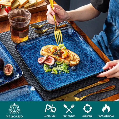 Service assiettes plates carrées en grès émail réactif