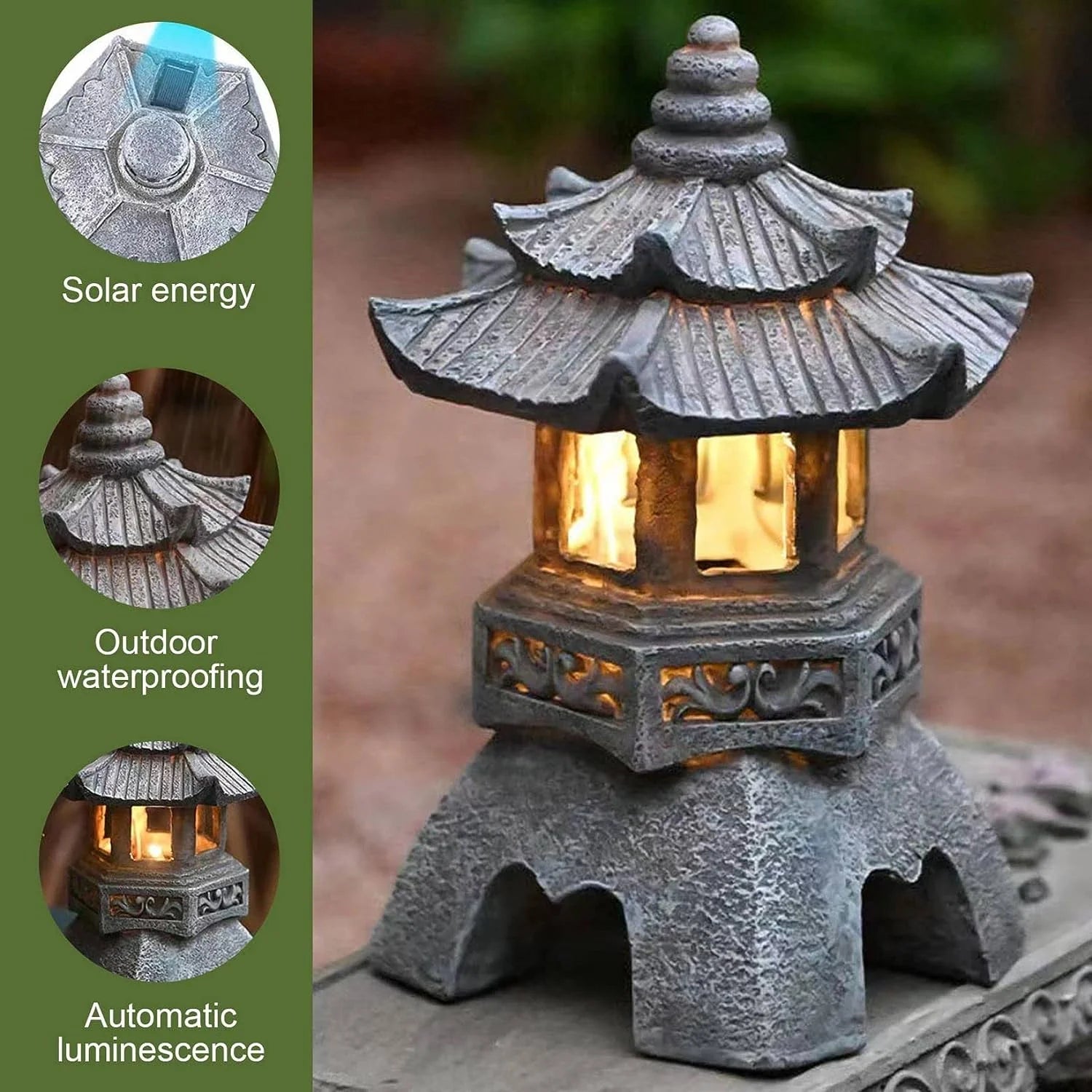 lanterne solaire led pagode pour jardin et balcon décoratif - vue 6 sur 10