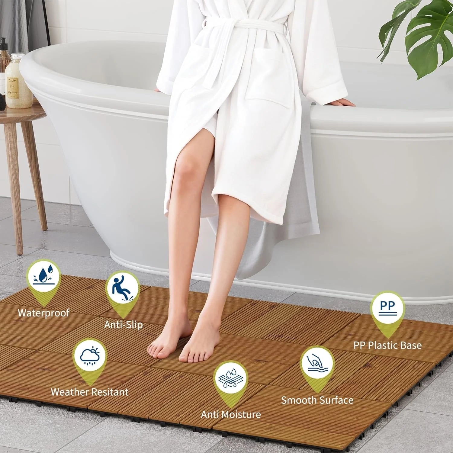 Dalles terrasse acacia clipsables antiderapant 30x30 balcon piscine - vue 8 sur 9