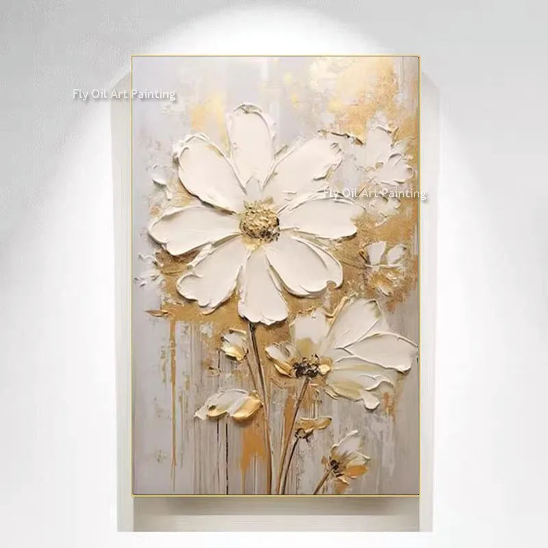 grande peinture à lhuile fleurs abstrait art mural décor intérieur - vue 3 sur 7