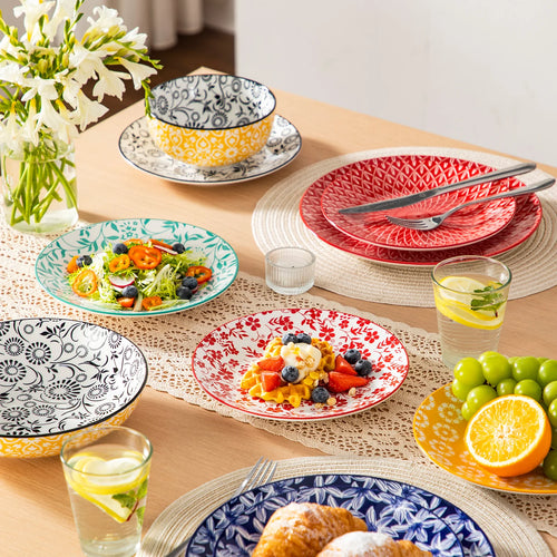 Service de table ceramique motif floral ensemble complet