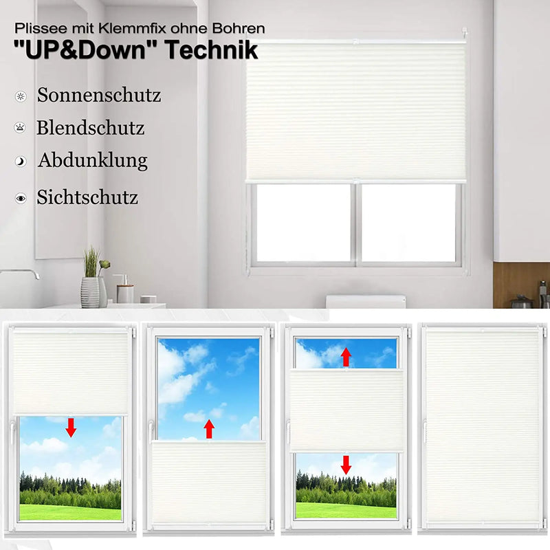 Store plissé sans perçage pour fenêtre salon chambre