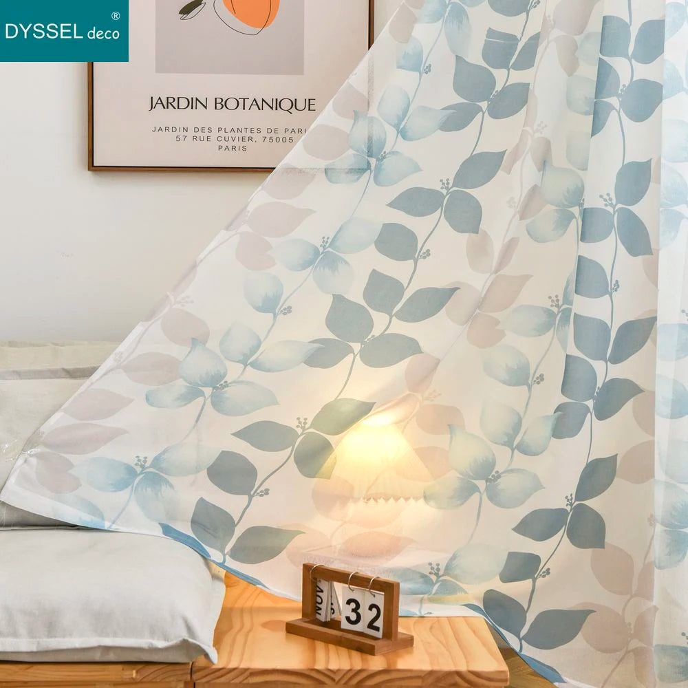 Voilage motif feuilles et fleurs style champetre salon - vue 4 sur 8