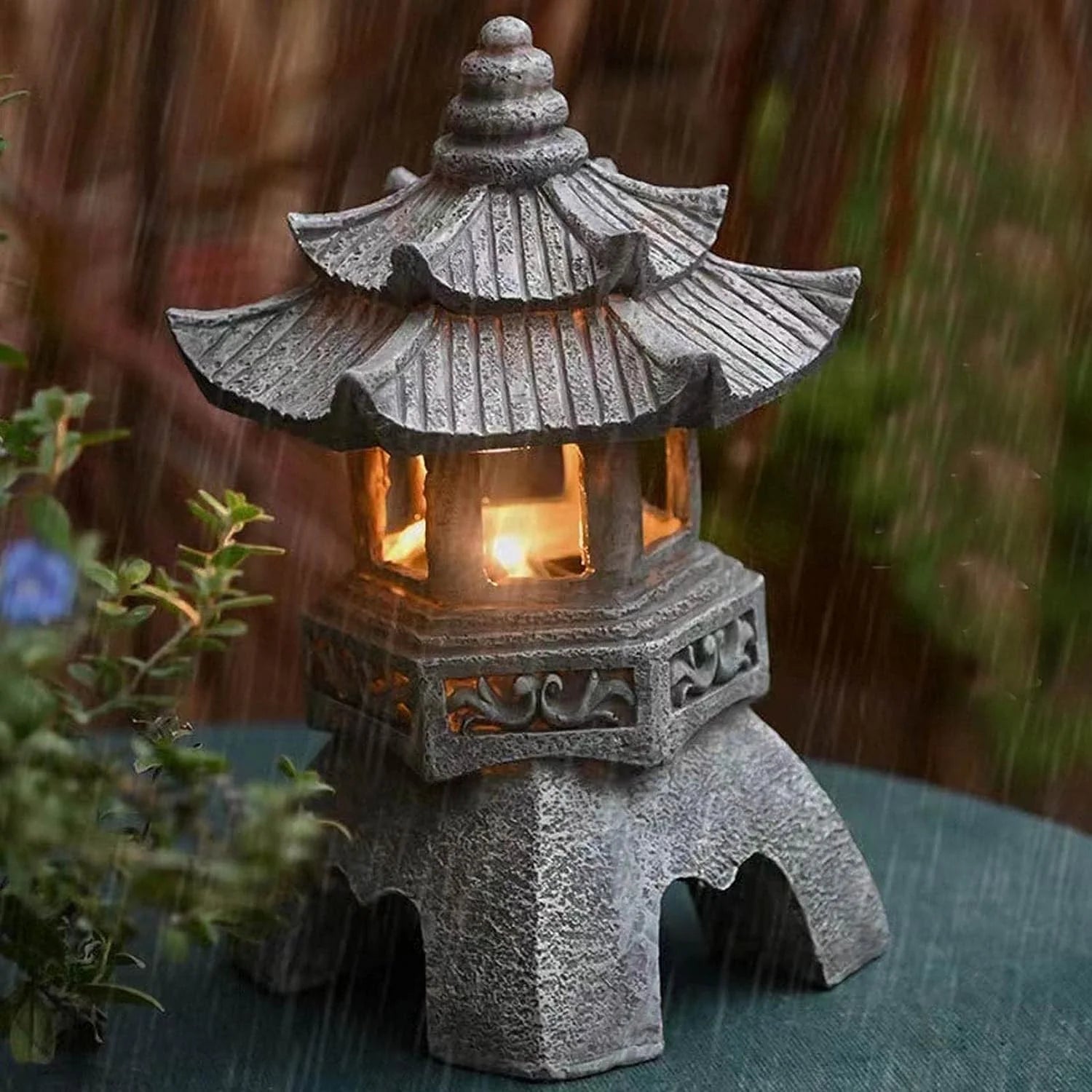 lanterne solaire led pagode pour jardin et balcon décoratif - vue 4 sur 10