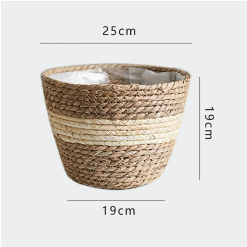 panier à fleurs en paille tressée pour décoration intérieure et extérieure - vue 15 sur 18