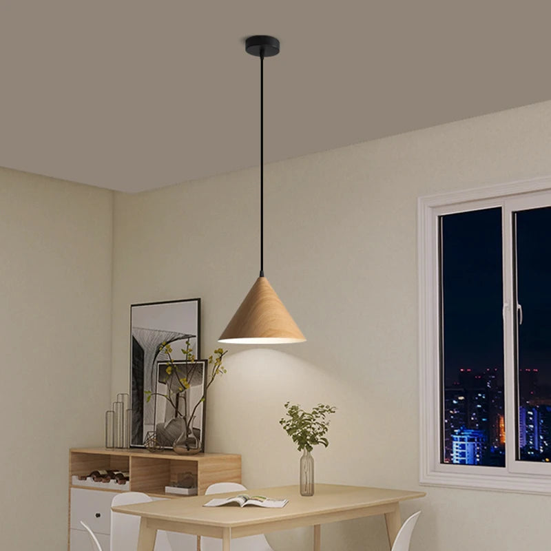 lustre nordique créatif grain de bois simple moderne vintage - vue 4 sur 8