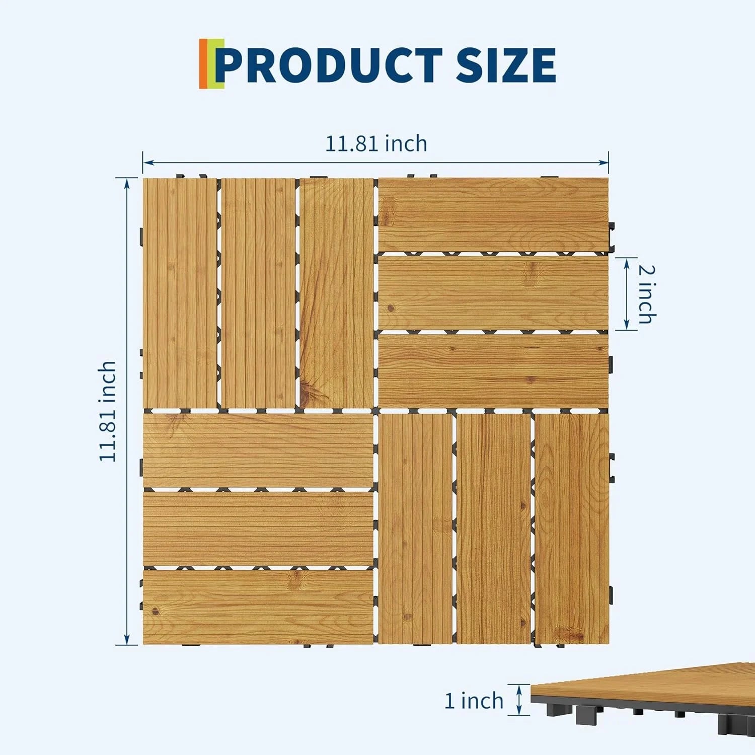 Dalles terrasse bois acacia clipsables 305mm interieur exterieur
