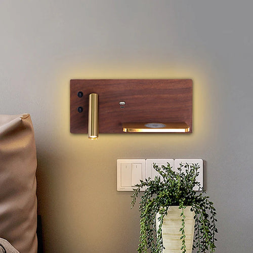 USB LED charge sans fil applique murale or luxe lecture applique murale maison hôtel chambre salon multi-fonction avec interrupteur - vue 10 sur 13