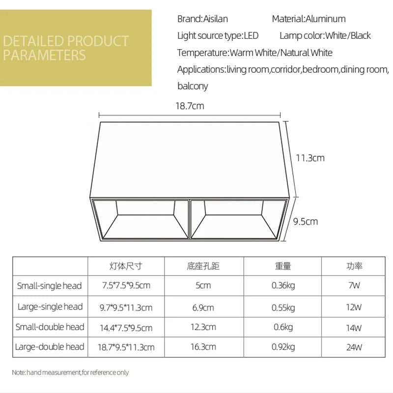 Moderno foco LED cuadrado de estilo geométrico design Loft