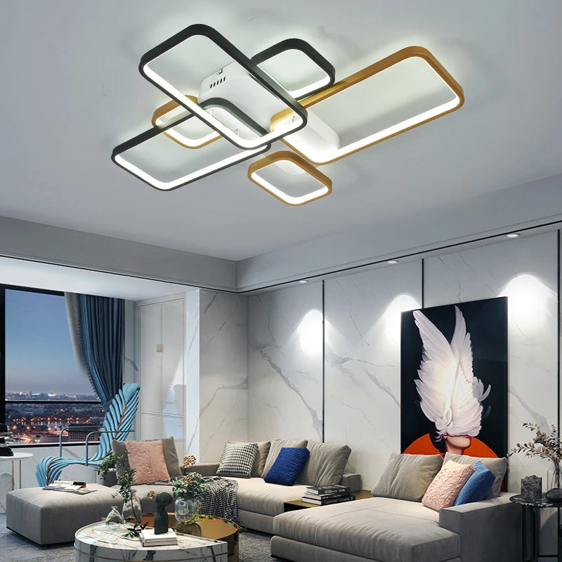 lustre moderne noir et or avec télécommande à intensité variable - vue 3 sur 8