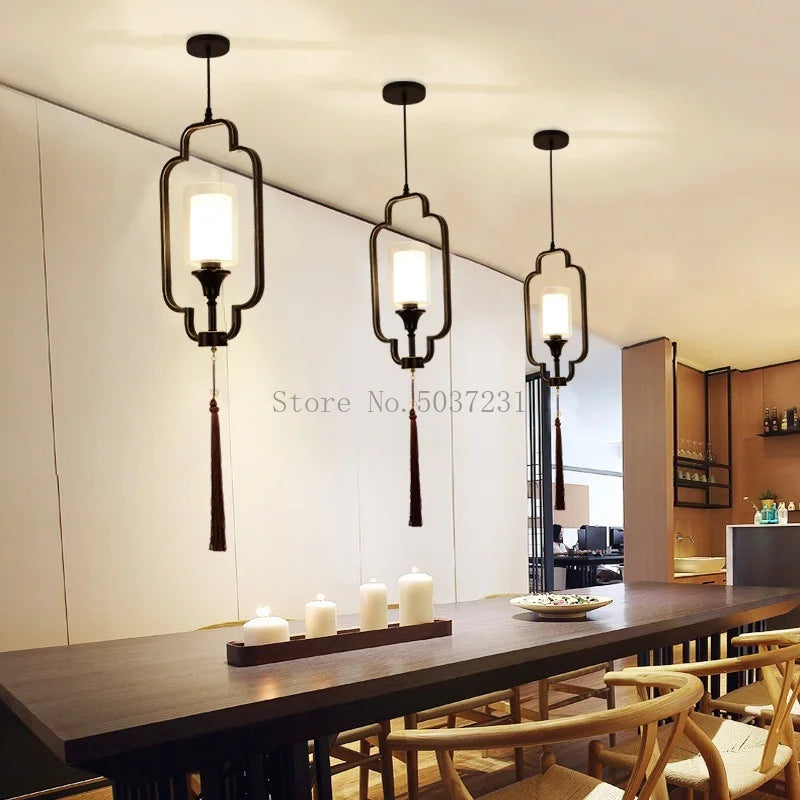 lustre chinois moderne simple avec lumières led suspendues