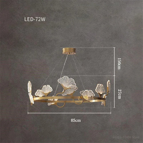lustre en cuivre simple avec feuilles led style chinois - vue 9 sur 9