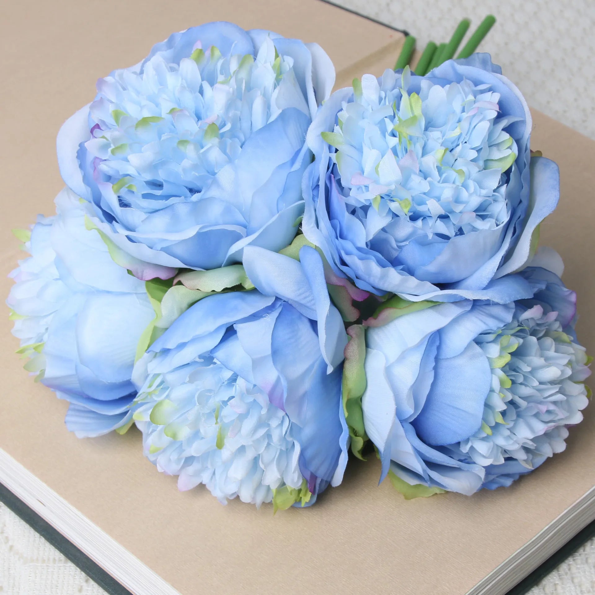 bouquet de 5 têtes de roses et pivoines artificielles pour mariage décoration - vue 4 sur 13