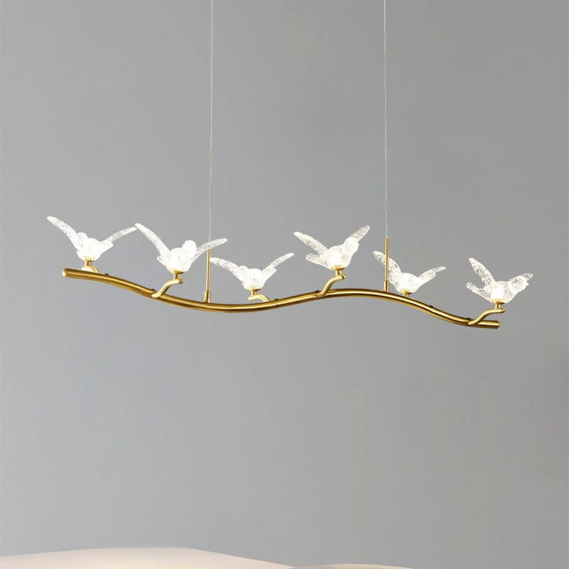 lustre moderne de luxe en cristal avec lampe d'oiseau led