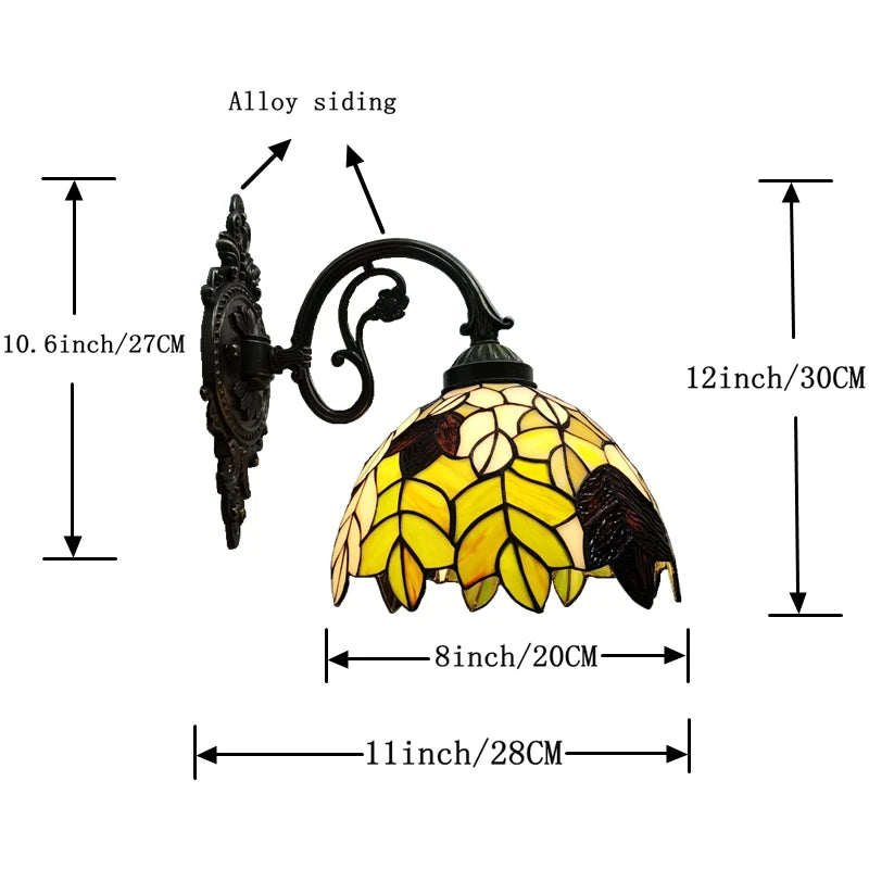 Tiffany Wall Lamp 8 Inch Leaf Glass Mirror Front Lamp Bedroom Bedside, Balcony, Corridor, Hotel, Restaurant Alloy Siding - vue 4 sur 6