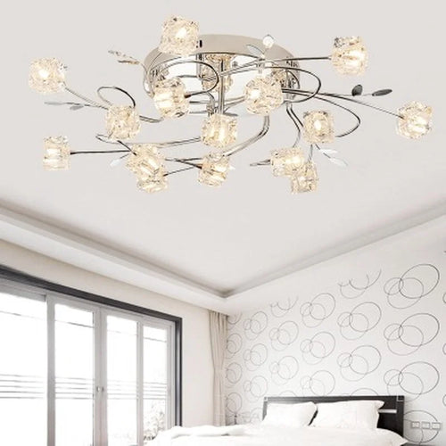 lustre moderne en métal chromé avec cristal et éclairage led - vue 3 sur 6