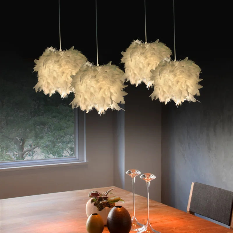 E27 lampes suspendues plume romantique Suspension pour chambre salon éclairage lampe à main plume d'oie Suspension Luminaire