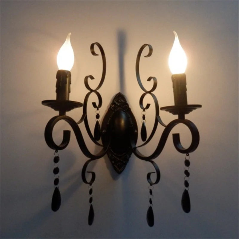 applique murale vintage en métal et cristal à double tête - vue 3 sur 6