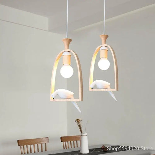 lustre en bois nordique pour oiseaux suspension romantique et chaleureuse - vue 3 sur 6