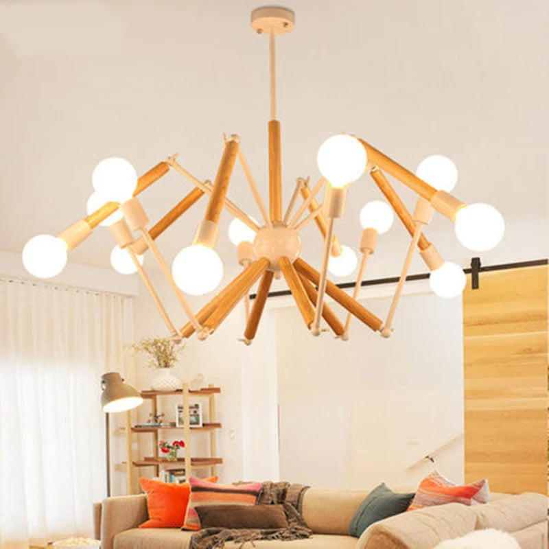 lustre en bois massif style moderne lampe araignée créative post-moderne - vue 5 sur 8