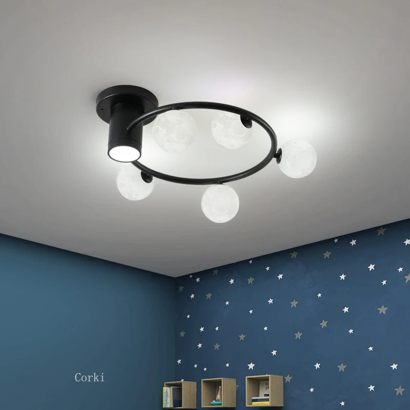 plafonnier design en métal noir doré boule blanche pour intérieur moderne - vue 4 sur 18