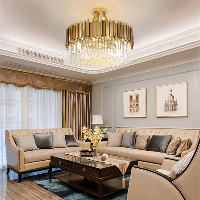 lustre moderne en cristal avec grande suspension à led - vue 4 sur 15