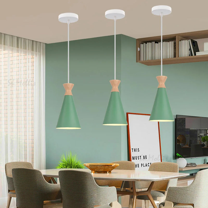 Nordique moderne LED E27 suspension intérieur bois suspension lampe luminaires maison cuisine chambre salon décor abat-jour